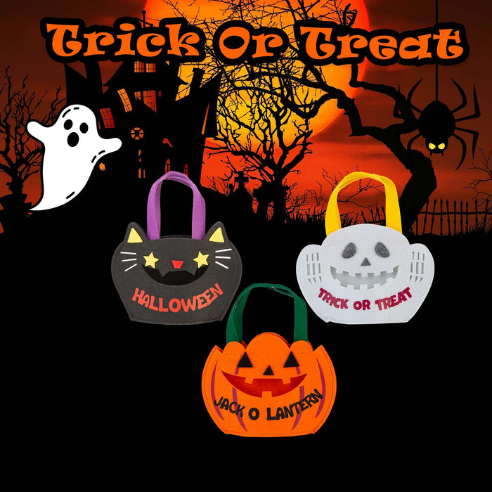 Halloween Trick Or Treat Candy Bag Pumpkin-Ghost-Cat | 3 Pack