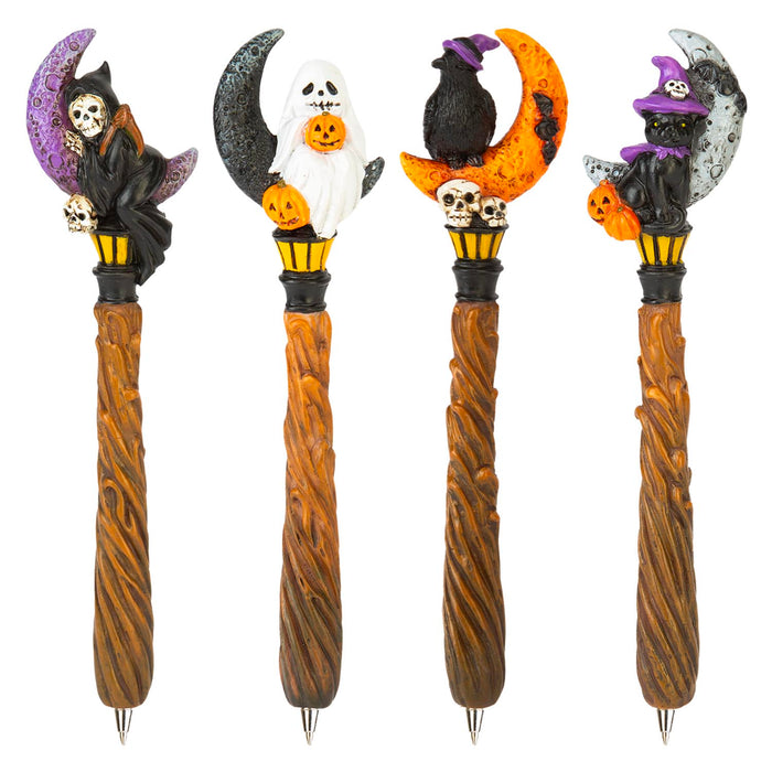 Halloween Spooky Moon Pens Ghost-Skeleton-Cat-Raven | 4 Pack