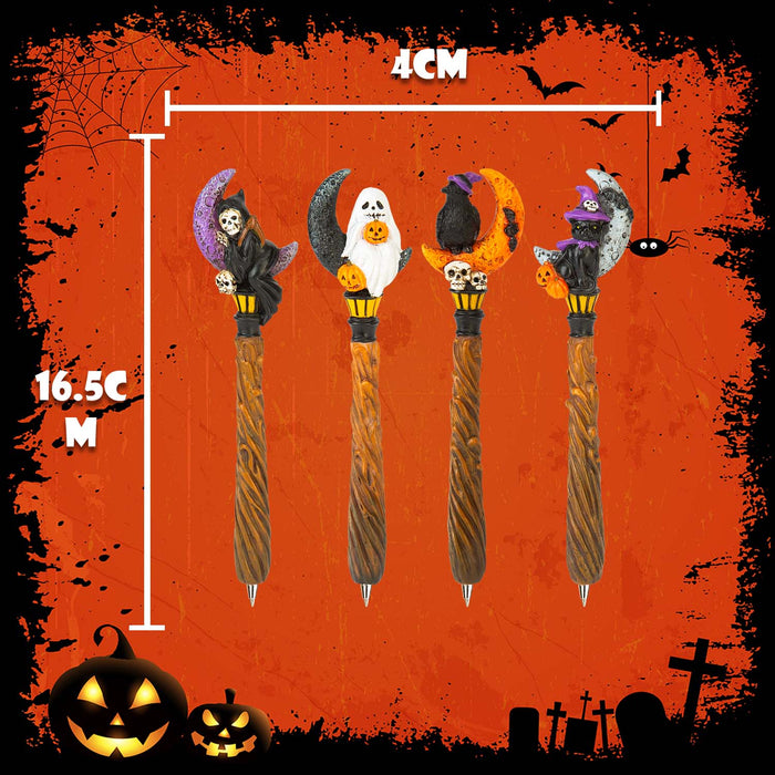 Halloween Spooky Moon Pens Ghost-Skeleton-Cat-Raven | 4 Pack