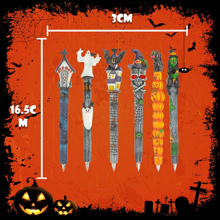 Halloween Spooky Pens Bat-Coffin-Ghost-Witch- Cat-Skull | 6 Pack