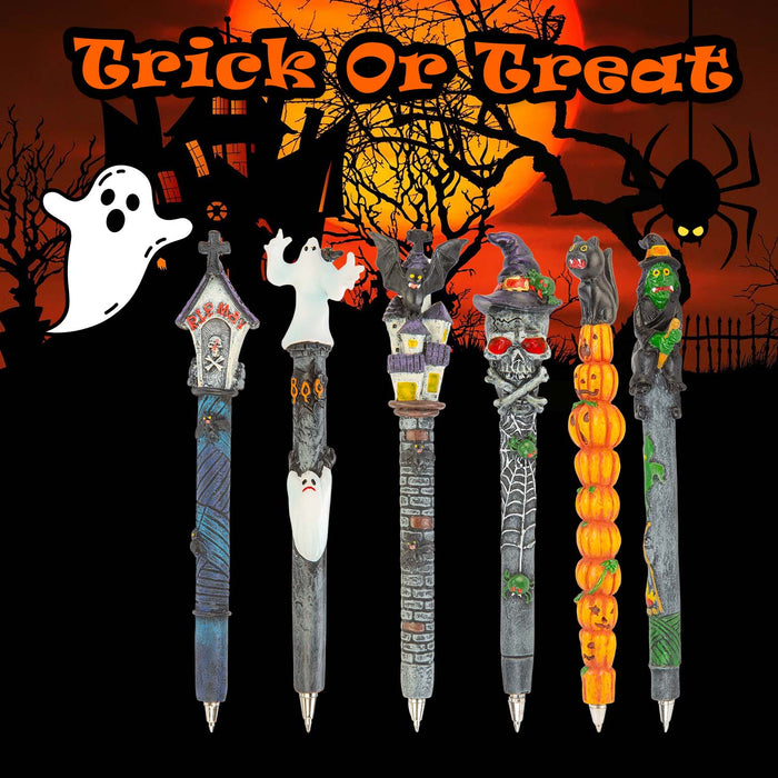 Halloween Spooky Pens Bat-Coffin-Ghost-Witch- Cat-Skull | 6 Pack