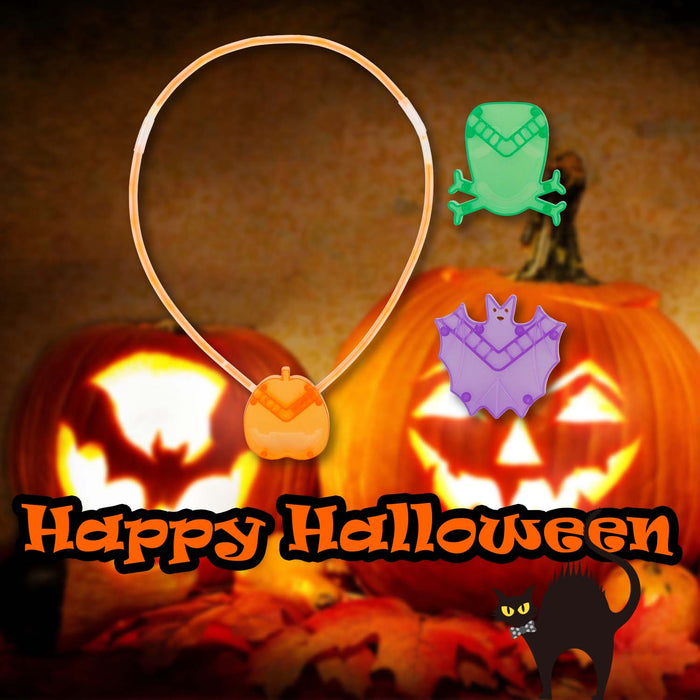 Halloween Glow Necklace | Accessories | Bat-Pumpkin-Skull | 3 Pack