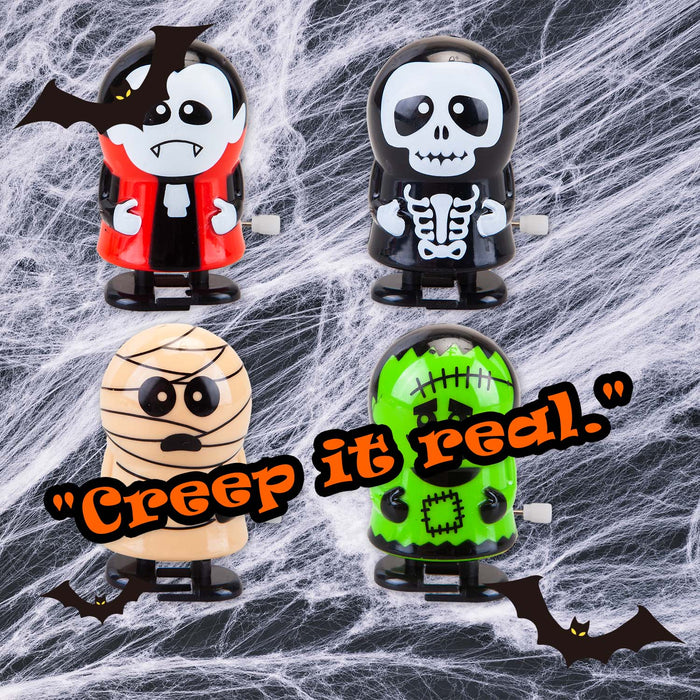 Halloween Wind Up Toy Vampire-Skeleton-Mummy-Frank | 4 Pack