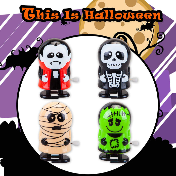 Halloween Wind Up Toy Vampire-Skeleton-Mummy-Frank | 4 Pack