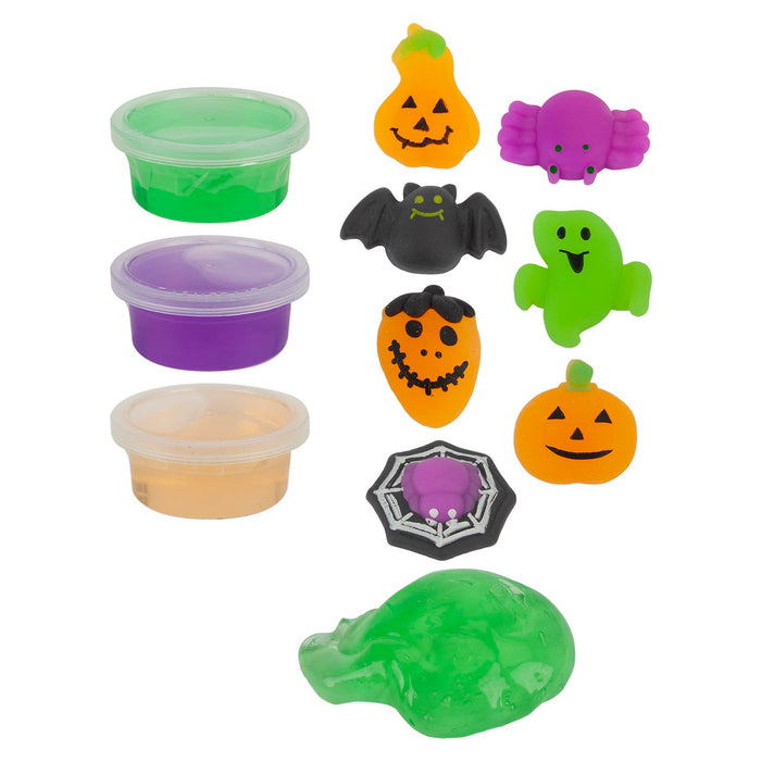 Halloween Slime with Toy | Accessories | Orange-Green-Purple | 12 Pack