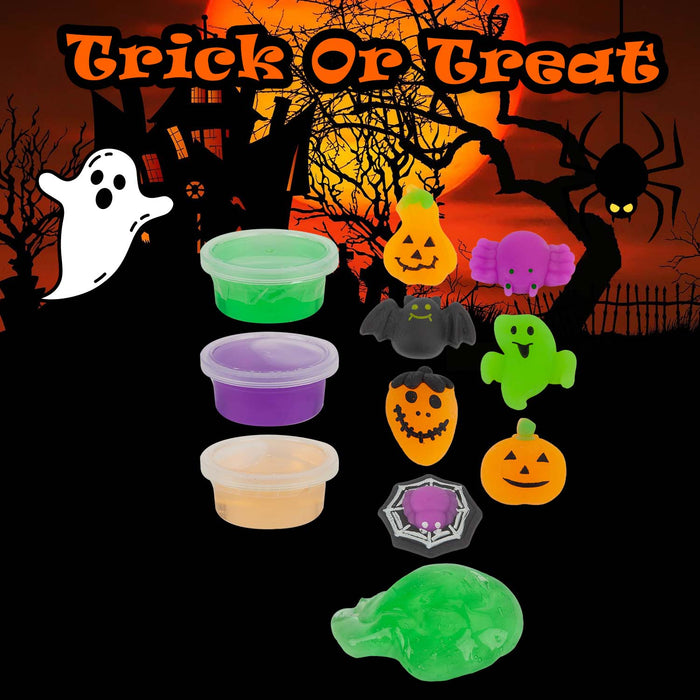 Halloween Slime with Toy | Accessories | Orange-Green-Purple | 12 Pack