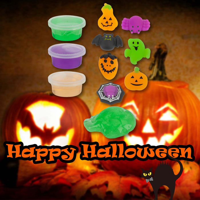 Halloween Slime with Toy | Accessories | Orange-Green-Purple | 12 Pack