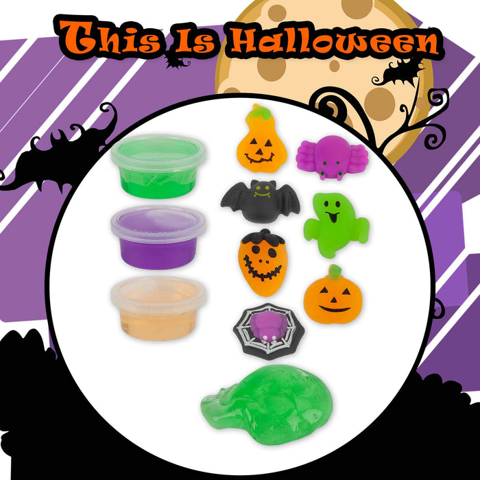Halloween Slime with Toy | Accessories | Orange-Green-Purple | 12 Pack