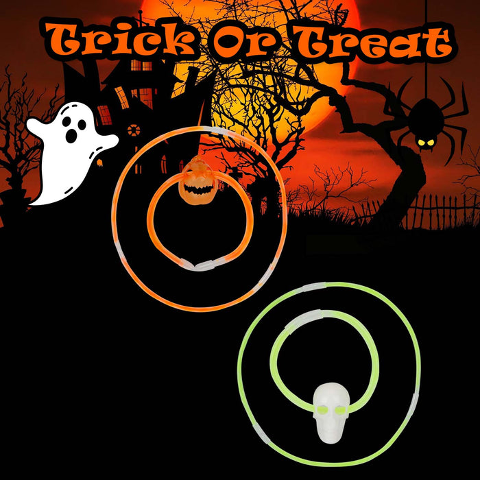 Halloween Glow Bracelet & Necklace Set Skull-Pumpkin | 2 Pack