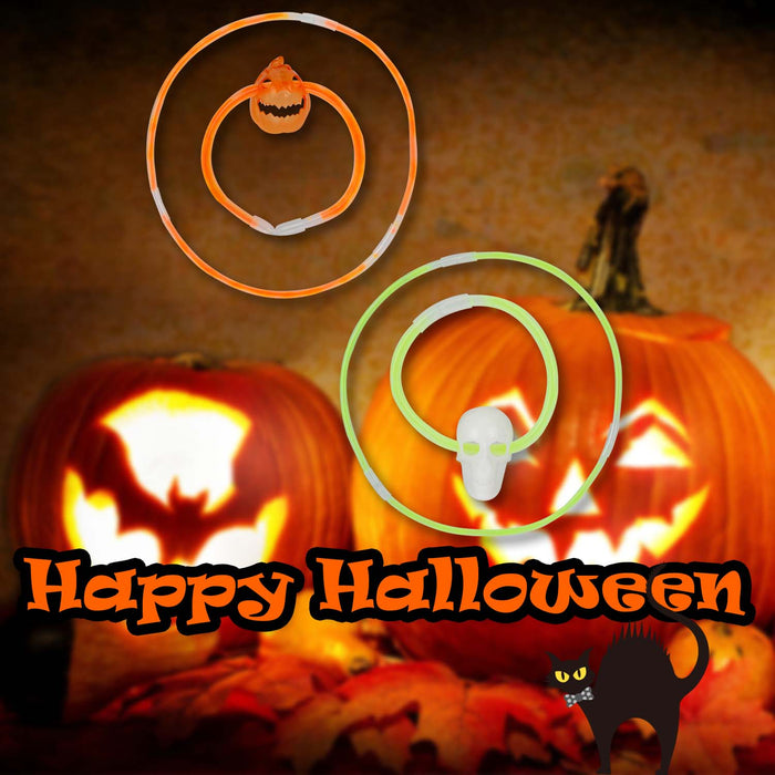 Halloween Glow Bracelet & Necklace Set Skull-Pumpkin | 2 Pack