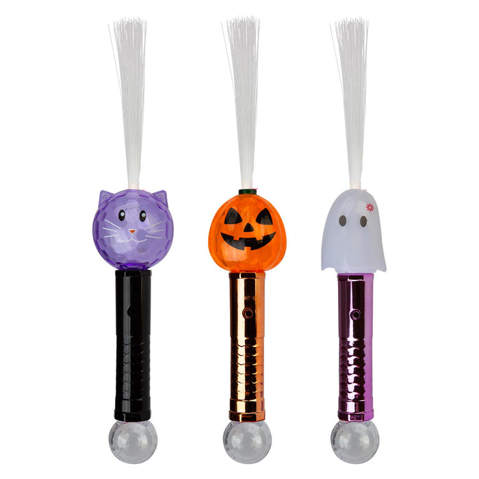 Halloween LED Fibre Optic Wand Pumpkin-Ghost-Cat | 3 Pack