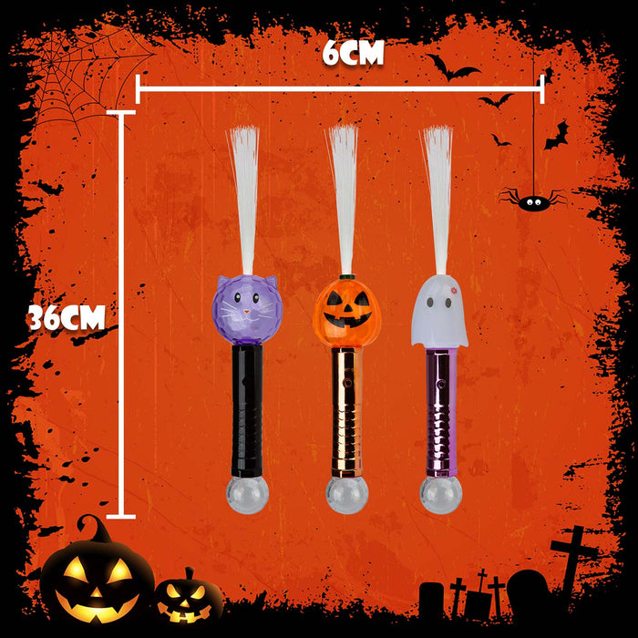 Halloween LED Fibre Optic Wand Pumpkin-Ghost-Cat | 3 Pack