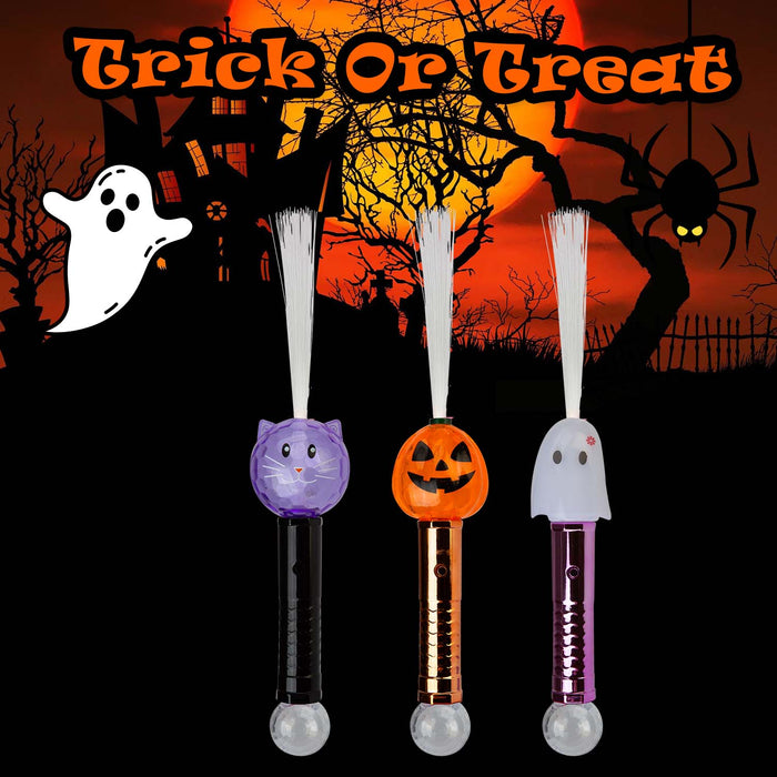 Halloween LED Fibre Optic Wand Pumpkin-Ghost-Cat | 3 Pack