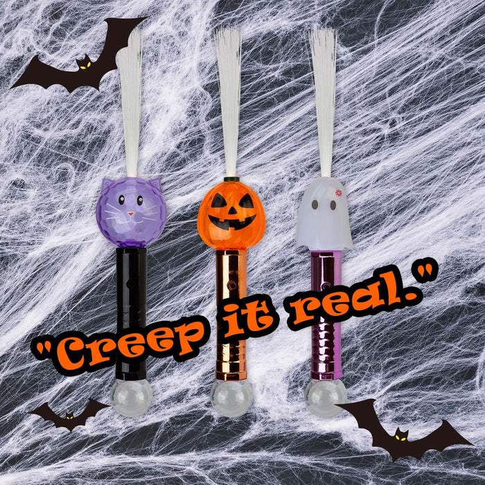 Halloween LED Fibre Optic Wand Pumpkin-Ghost-Cat | 3 Pack