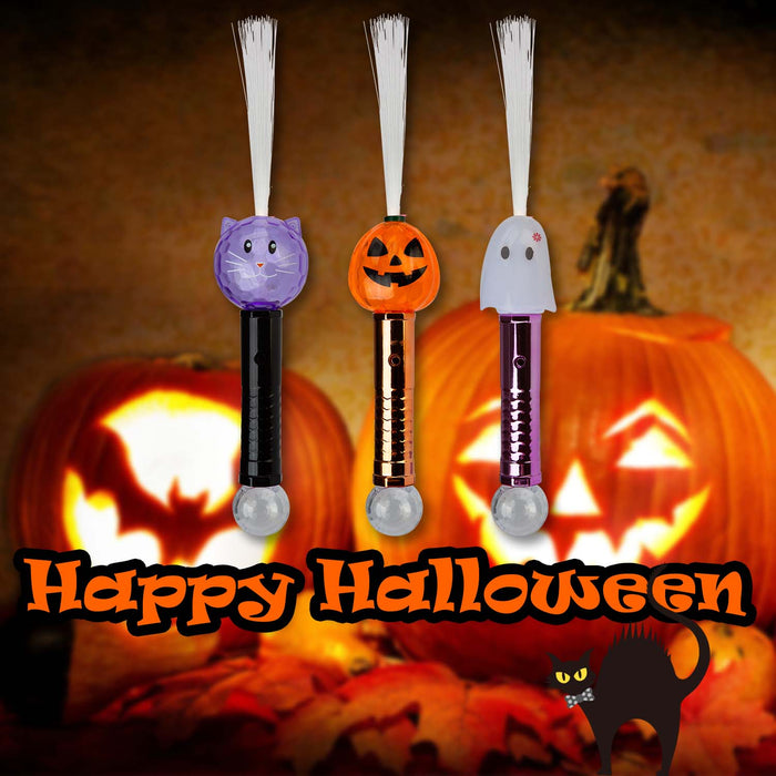 Halloween LED Fibre Optic Wand Pumpkin-Ghost-Cat | 3 Pack