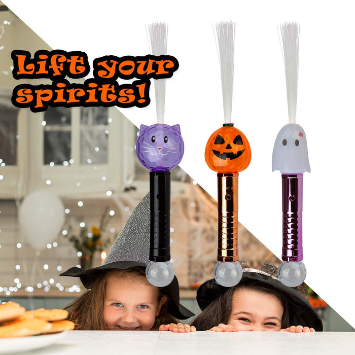 Halloween LED Fibre Optic Wand Pumpkin-Ghost-Cat | 3 Pack