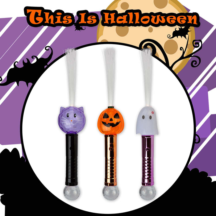 Halloween LED Fibre Optic Wand Pumpkin-Ghost-Cat | 3 Pack