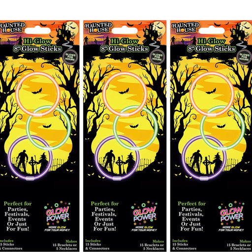 Halloween 8" Glow Sticks | Accessories | Orange-Purple-Green | 3 Pack