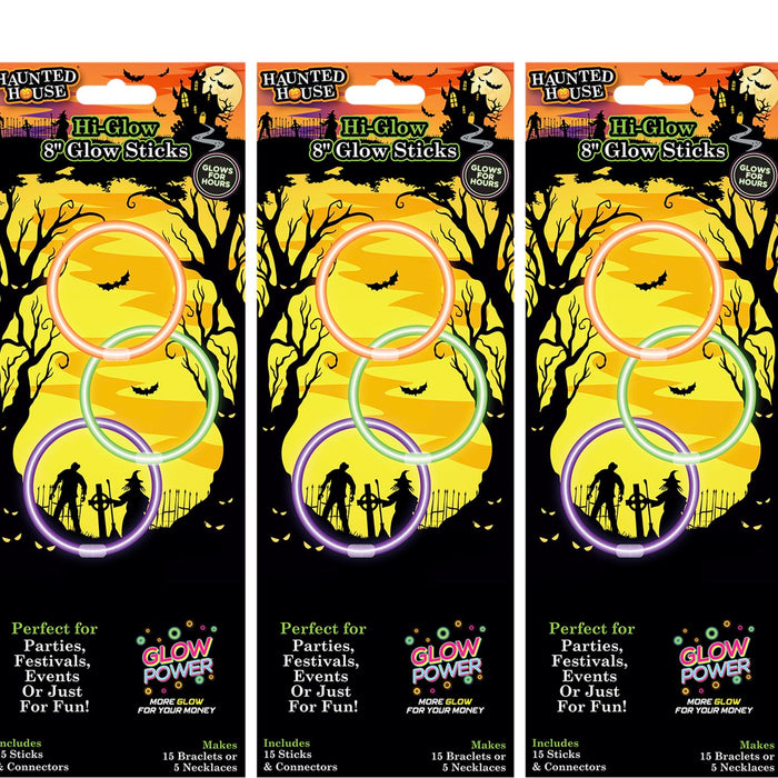 Halloween 8" Glow Sticks | Accessories | Orange-Purple-Green | 3 Pack