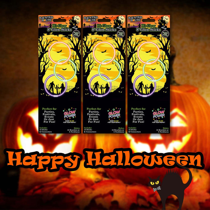 Halloween 8" Glow Sticks | Accessories | Orange-Purple-Green | 3 Pack