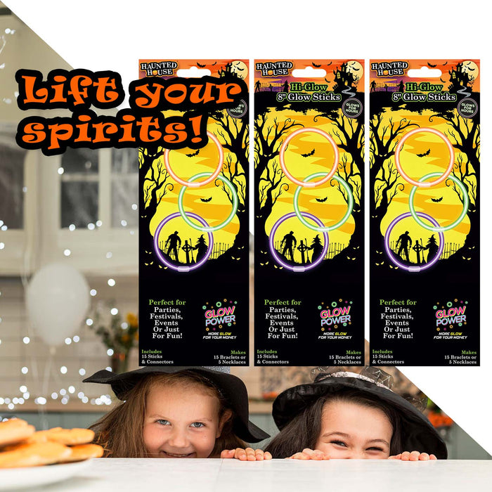 Halloween 8" Glow Sticks | Accessories | Orange-Purple-Green | 3 Pack