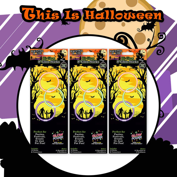 Halloween 8" Glow Sticks | Accessories | Orange-Purple-Green | 3 Pack
