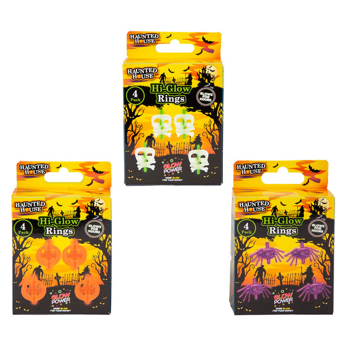 Halloween Glow Rings Pumpkin-Skull & Bones-Spider | 3 Pack