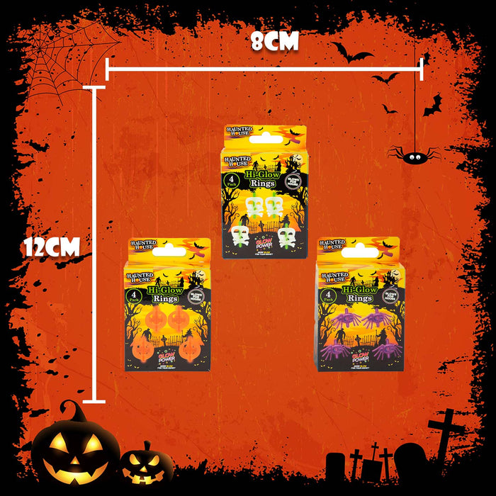 Halloween Glow Rings Pumpkin-Skull & Bones-Spider | 3 Pack