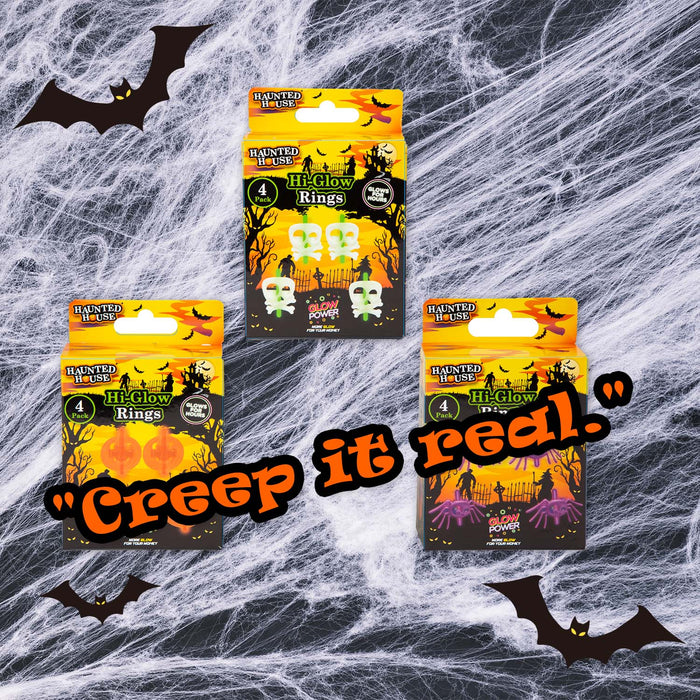 Halloween Glow Rings Pumpkin-Skull & Bones-Spider | 3 Pack