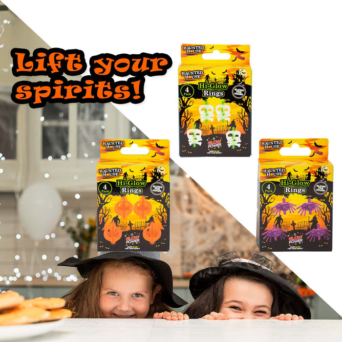Halloween Glow Rings Pumpkin-Skull & Bones-Spider | 3 Pack
