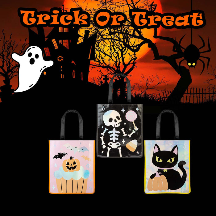 Halloween Holographic Trick Or Treat Bag Pumpkin-Skeleton-Cat