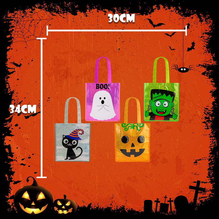 Halloween Trick Or Treat Bag Ghost-Frankenstein-Cat-Bat | 4 Pack