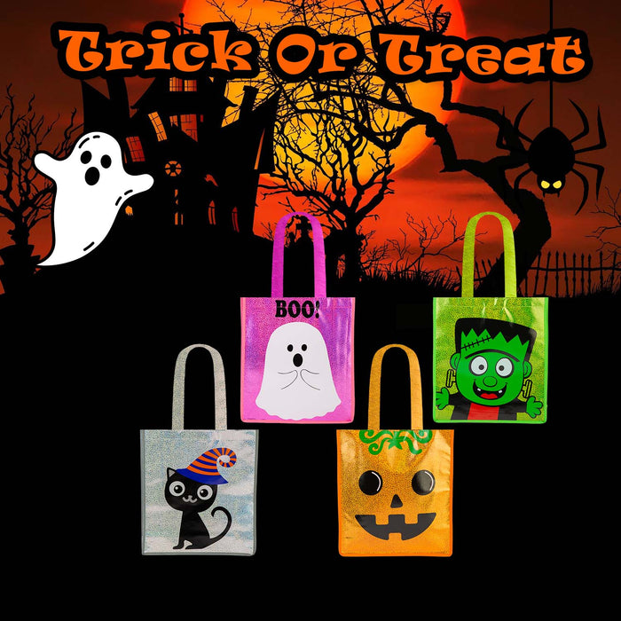 Halloween Trick Or Treat Bag Ghost-Frankenstein-Cat-Bat | 4 Pack