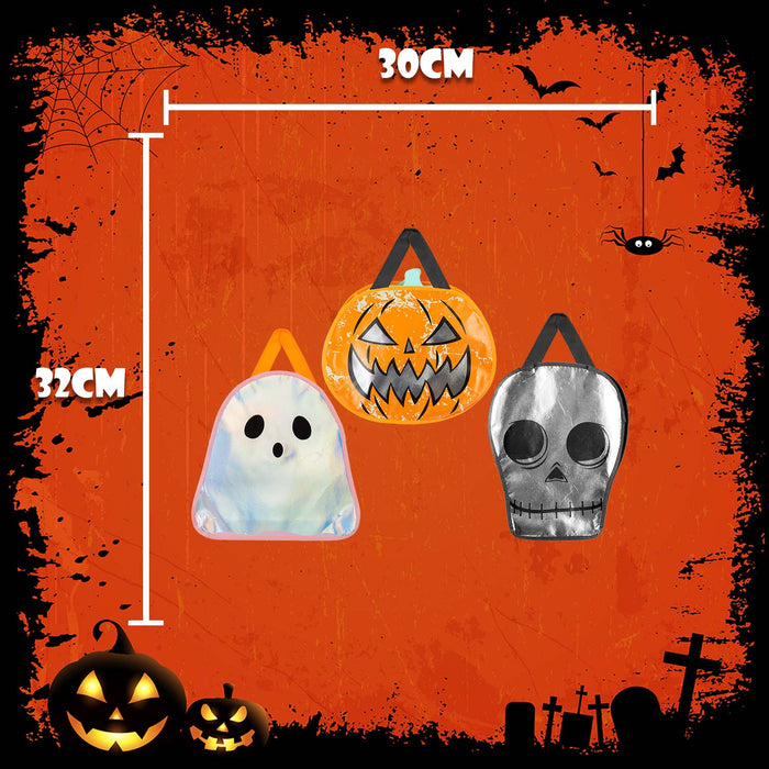 Halloween Trick Or Treat Bag Pumpkin-Skeleton-Ghost | 3 Pack