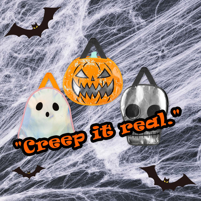 Halloween Trick Or Treat Bag Pumpkin-Skeleton-Ghost | 3 Pack