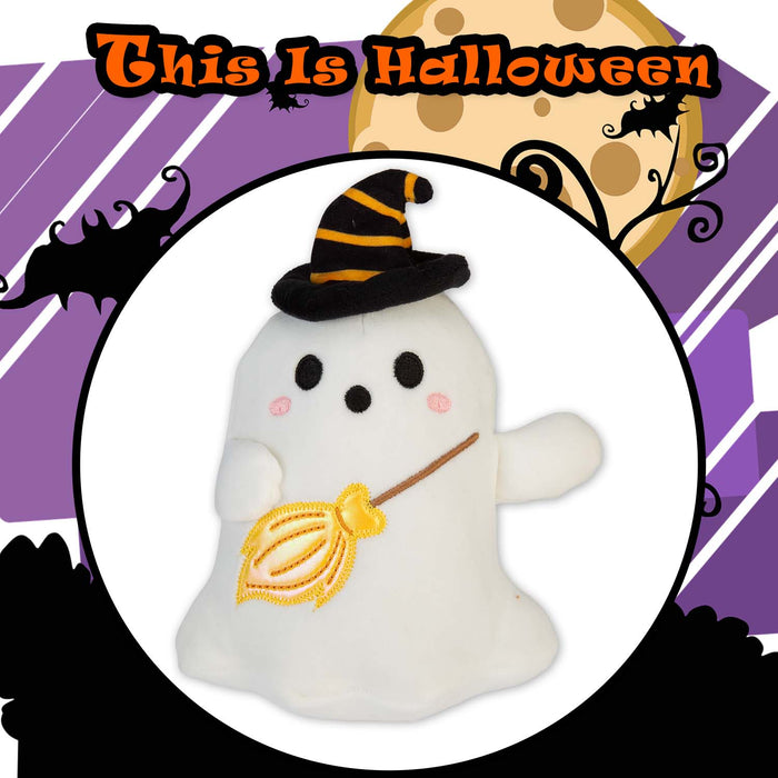 Halloween Ghost Soft Toy | 15cm | Plush Party Decoration | Broom