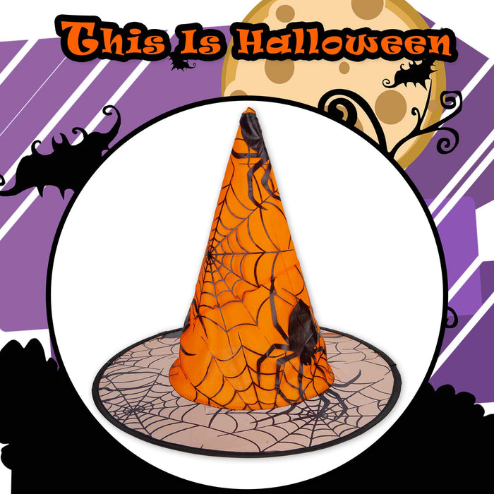 Halloween Spiders Web Witches Hat | Party Accessories | Orange