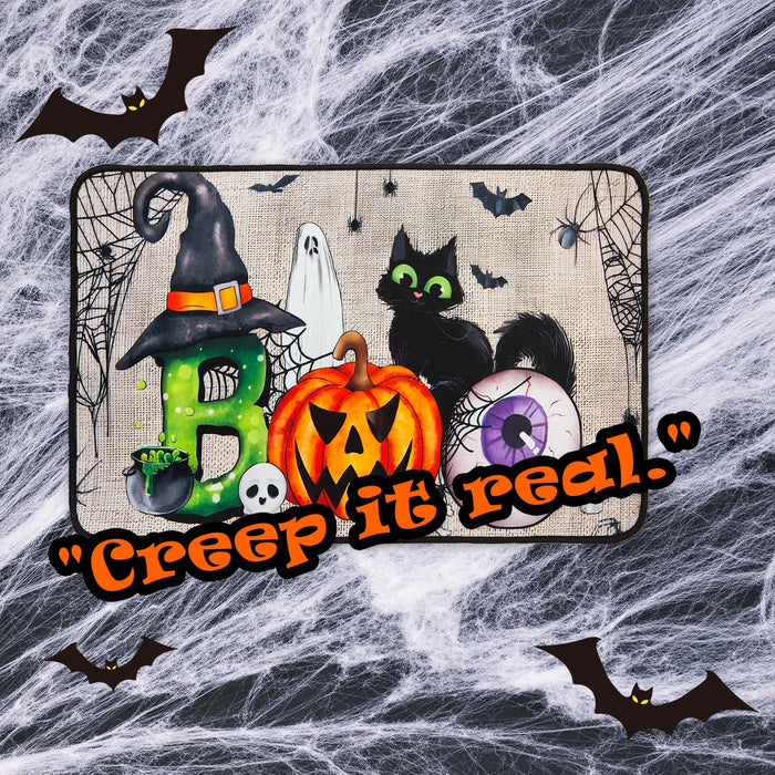 Halloween Door Mat | 60cm x 40cm | Party Accessories | Boo with Cat