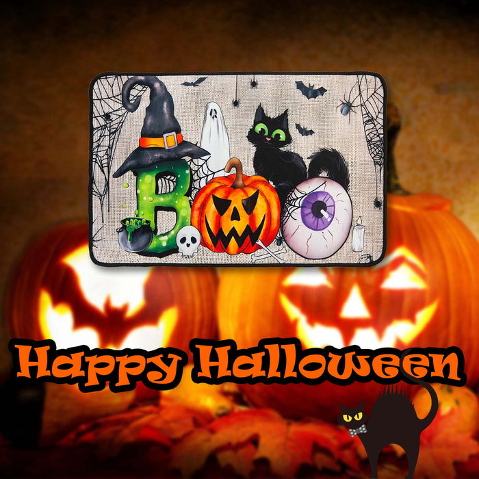 Halloween Door Mat | 60cm x 40cm | Party Accessories | Boo with Cat