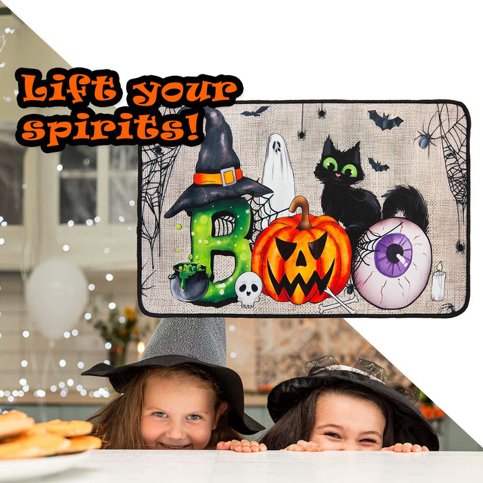 Halloween Door Mat | 60cm x 40cm | Party Accessories | Boo with Cat