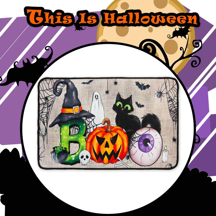 Halloween Door Mat | 60cm x 40cm | Party Accessories | Boo with Cat