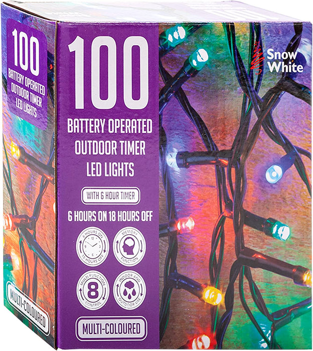 100 Outdoor LED Coloured Christmas Fairy Lights, Multi Function