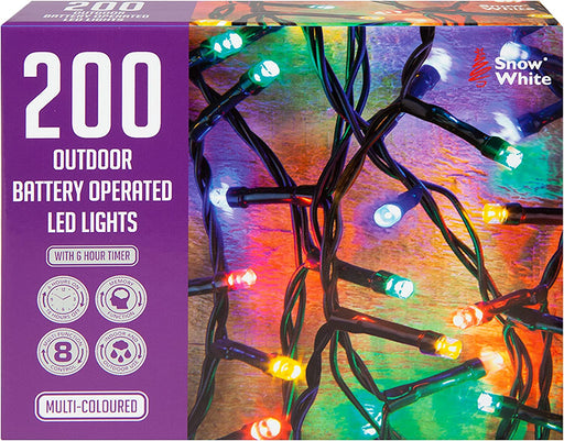 200 Outdoor LED Christmas Lights Battery Operated - Coloured