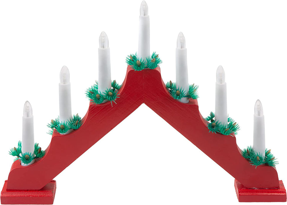 7 LED Wood Candle Bridge Red, Christmas, Festive, Battery Powered