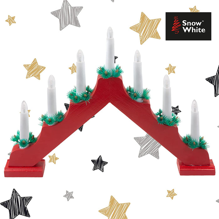 7 LED Wood Candle Bridge Red, Christmas, Festive, Battery Powered