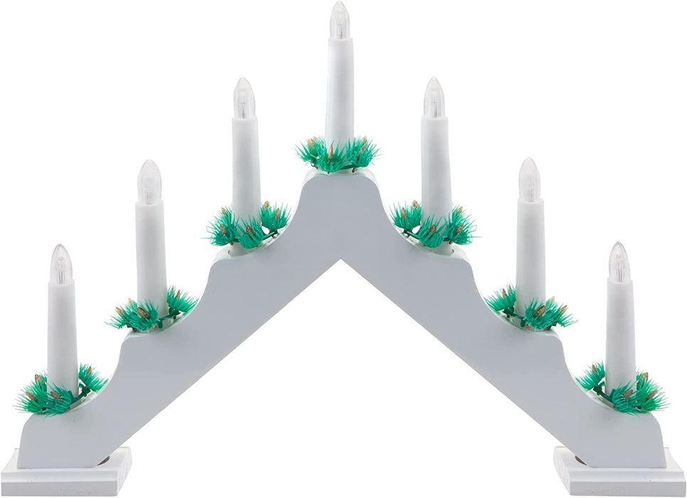 7 LED Wood Candle Bridge White Battery Powered