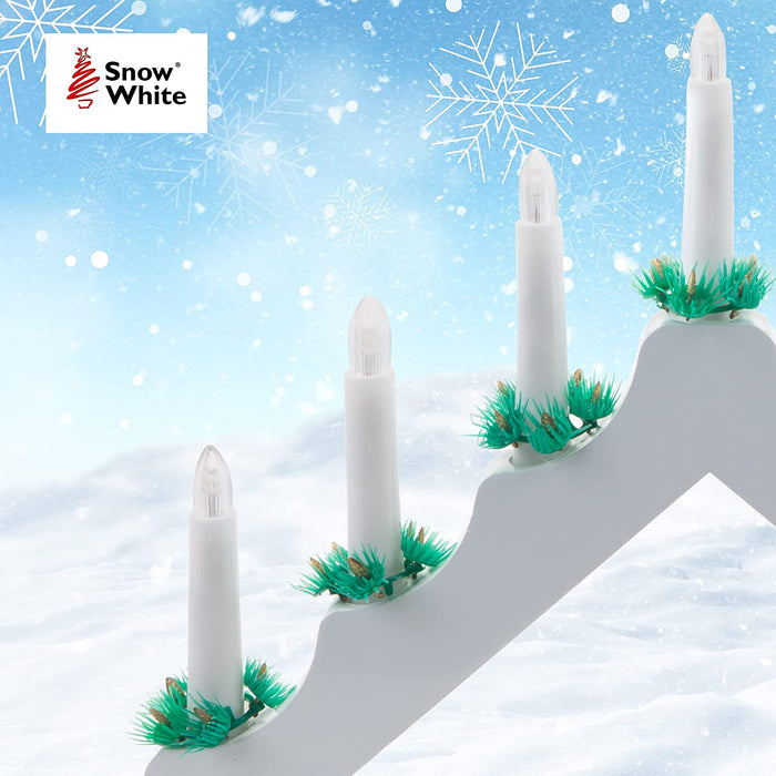 7 LED Wood Candle Bridge WHITE Mains Powered