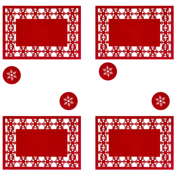 Christmas Poly Felt Red Snowflake Place Mat Set, Xmas Table Decorations