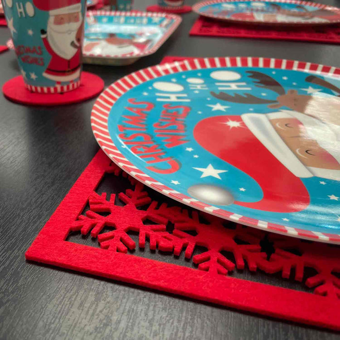 Christmas Poly Felt Red Snowflake Place Mat Set, Xmas Table