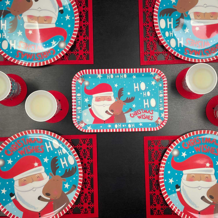 Christmas Poly Felt Red Snowflake Place Mat Set, Xmas Table